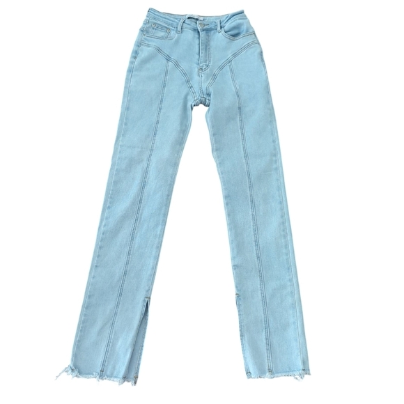 Egreis Rare Slimming Jeans Light Blue Denim Panel High Waist Ankle Slit W25 L32 - Picture 9 of 10